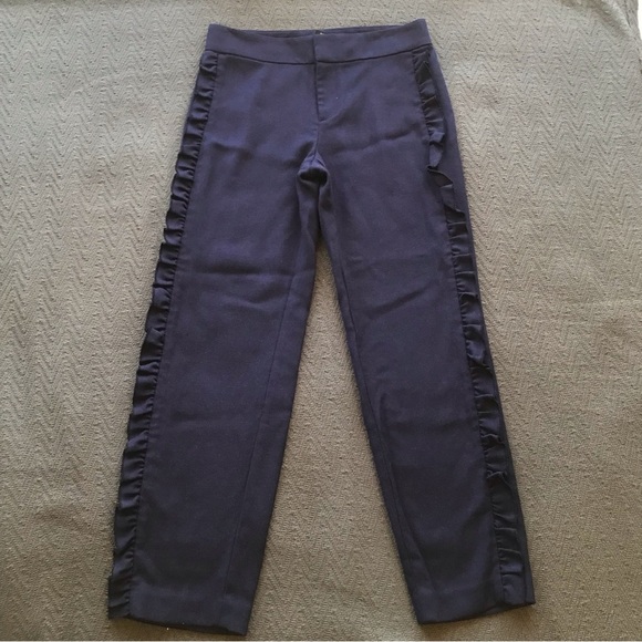 Club Monaco Navy Blue Ruffle Side Trim Trousers Pants Size 0 Excellent - Picture 2 of 11